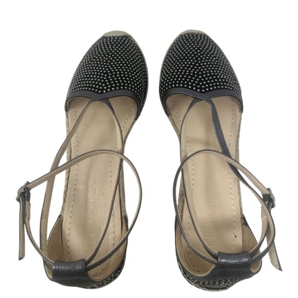 Jimmy Choo Donna Black Suede Silver Studded Espadrilles Flat Sandals 12 Boho - Picture 6 of 14